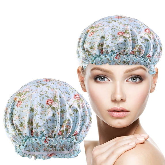 Reusable Shower Cap for Women with Double Elastic Band Secure Fit and Design