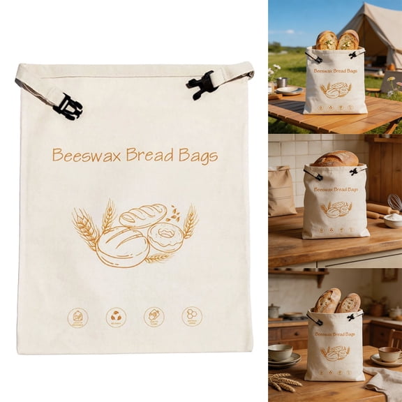 Reusable Beeswax Bread Bag XL Large Storage with Wax Lining Wide Zipper for Sourdough Loaf Freshness Kitchen