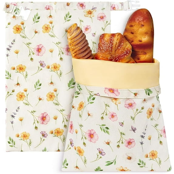 Reusable Beeswax Bread Bags - 2 Pack Bees Wax Food Wraps, Homemade Sourdough Bread Storage, 2-in-1 Linen Cotton Large Freezer Container Home Baking Accessories with Lining (Eucalyptus Leaf)
