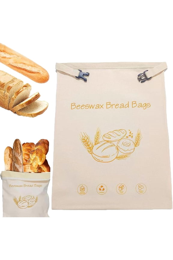Reusable Beeswax Bread Bags, Beeswax Organic Cotton Bread Bags for Homemade Sourdough 17"×13", Large Capacity Zipper Food Storage Bag to Keep Fresh, Freezer Healthy Container (1Pcs)