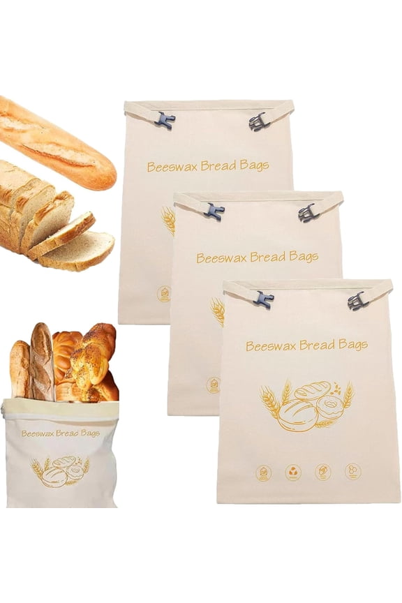 Reusable Beeswax Bread Bags, Beeswax Organic Cotton Bread Bags for Homemade Sourdough 17"×13", Large Capacity Zipper Food Storage Bag to Keep Fresh, Freezer Healthy Container (3Pcs)