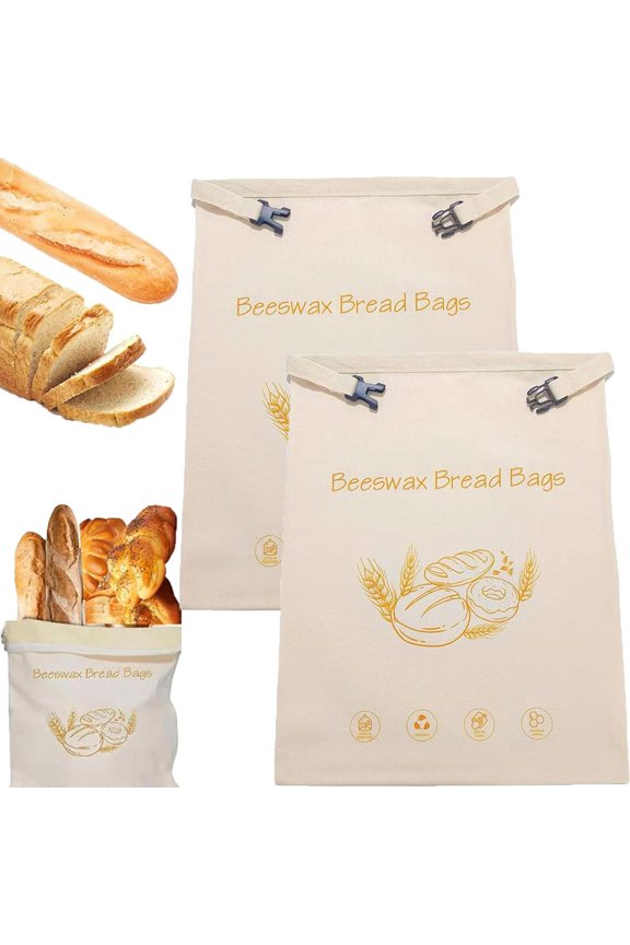 Reusable Beeswax Bread Bags, Beeswax Organic Cotton Bread Bags for Homemade Sourdough 17"×13", Large Capacity Zipper Food Storage Bag to Keep Fresh, Freezer Healthy Container (2Pcs)
