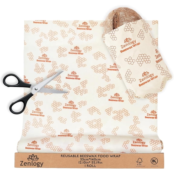 Reusable Beeswax Food Storage Wrap, Eco Friendly Alternative, Sustainable Organic Cut to Size Cotton Beeswax Wraps, 1 Roll, 13in x 55in (33cm x 140cm)