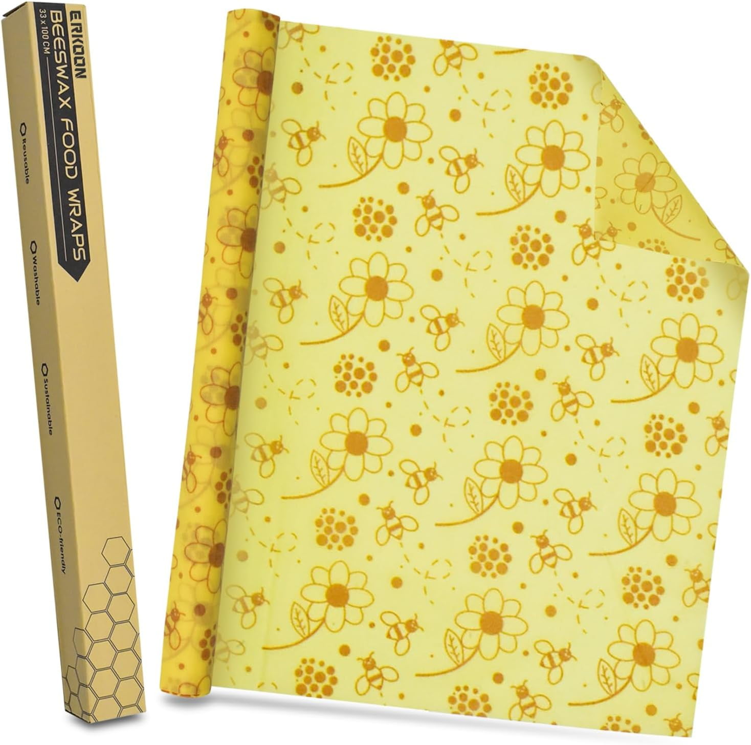 Reusable Beeswax Food Wraps, 13x39 Inch Eco-Friendly Beeswax Wraps for ...