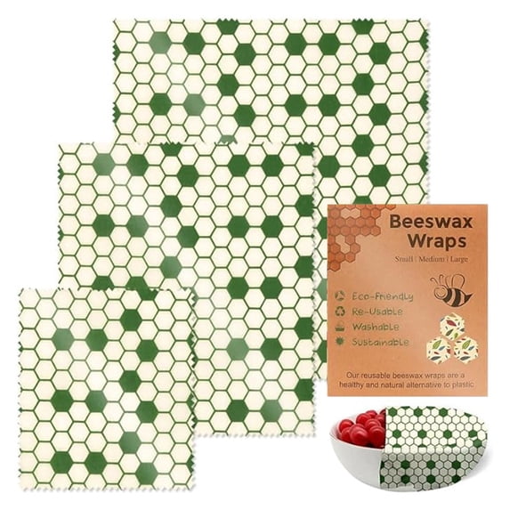 Greenery Beeswax Wrapping Paper Cloth 3 PCS Set Degradable Reusable Beeswax Wrap Eco-Friendly Beeswax Wraps for Food(B)