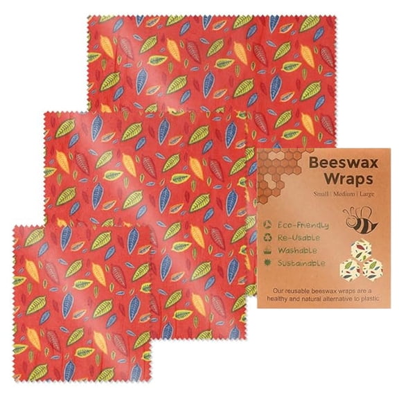 Reusable Beeswax Wrap - 3 Pack Eco-Friendly Beeswax Wraps For Food,Organic,Sustainable,Biodegradable,Zero Waste,Plastic-Free Food Storage,5S Lemon Patterns,Three-color red leaves Set