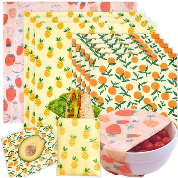 Reusable Beeswax Wrap - 9 Pack Wraps for Food, Eco-Friendly Food Wraps, Bread Sandwich Organic, Sustainable, Zero Waste, Plastic-Free Storage, 1XL, 3M, 5S