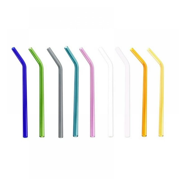 Reusable Bent Glass Drinking Straws,Set of 9 Bent Straws,Shatter Resistant,Non-Toxic,Eco Friendly Reusable Straws (Multi-Color 9 Pack)