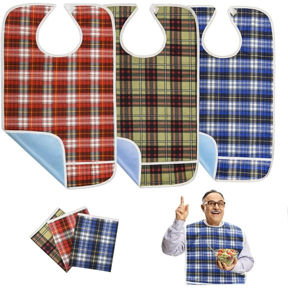 Reusable Bibs for Adults Men, Women, Clothing Protector with Crumb Catcher, Large Bids for Elderly Seniors and Disabled