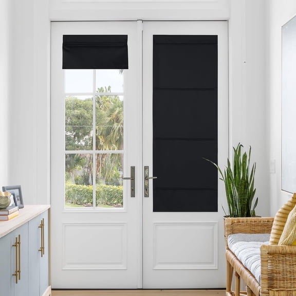 Reusable Blackout Curtain,Blackout French Privacy Door Curtain for Door Window,QZS Thermal Insulated Shade Window Covering for Bedroom,Home,26x68In,Black