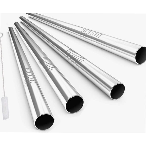 Reusable Boba Straws with Case and Cleaning Brush, 4-Pack Extra Wide Stainless Steel Metal Bubble Tea Straw for Smoothie, Shakes, Tapioca Pearl, 12 mm x 9 inch