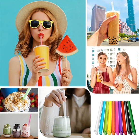 Reusable Boba Straws, Plastic Straws for Tumblers, 11 in Extra Wide, 10 Pc Vibrant, Black Straws Plastic, Pink Plastic Straws, Straws Reusable, Reusable Plastic Straws, Daily Use