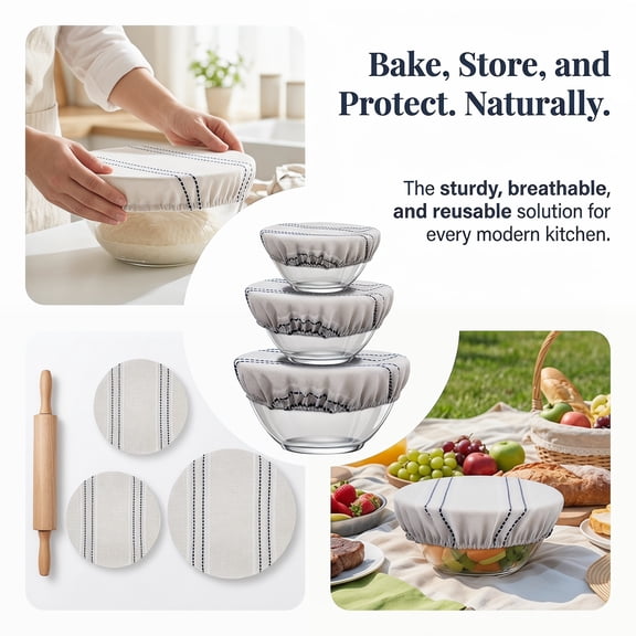 Reusable Bowl Covers for Bread Proofing, 9in/10in/13in Linen Cotton Food Covers for Sourdough Proofing Basket, 3 Pcs Baking Supplies for Home Bakers