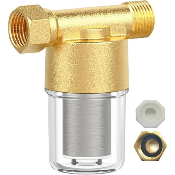 Reusable Brass Sediment Filter, 40 Micron Washer Water Filter System, For Washing Machine, Heater, Garden, RV, Reduces Clothes Yellowing, Dry Skin, Impede Scale Shower Filter