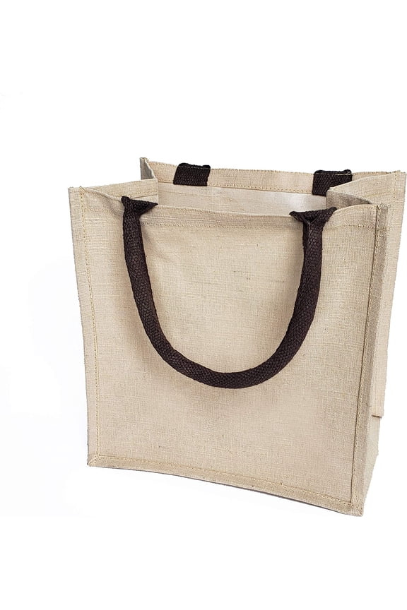 Reusable Burlap Bags Jute & Cotton Blend JuCo Totes with Laminated Interior (Pack of 6)