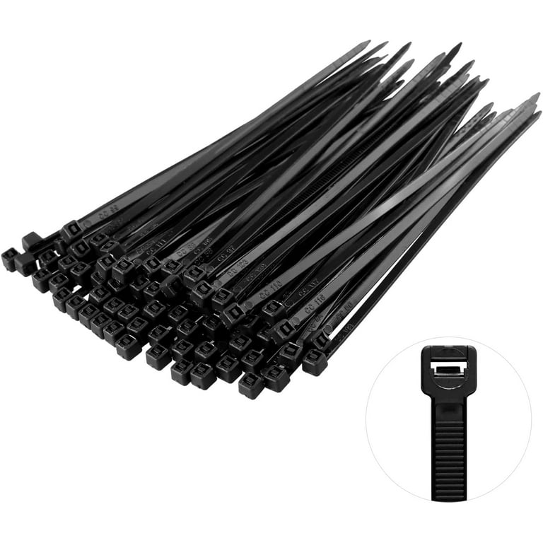 Reusable Cable Ties Black 100 Pack - 200mm x 3.6mm Plastic Cable Ties 8  Inch Zip Ties Self Locking Tie Wraps for Home Office Garage Workshop and  DIY 