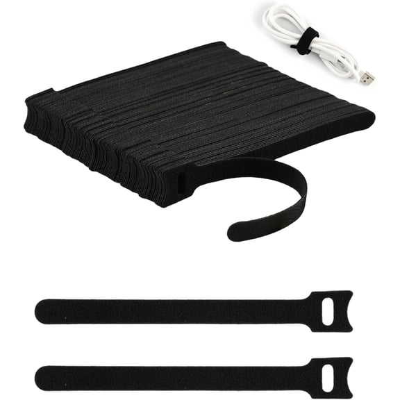 Reusable Cable Ties Black, 100 Pcs Adjustable Reusable Cable Straps WithHook and Loop Ties for PC, TV, Desktop Cable Management, Organising HDMI, USB, Electronics, Headphones