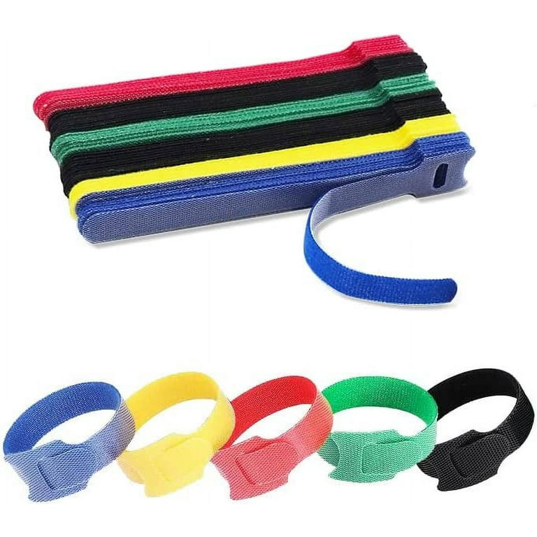 Reusable Cable Ties，Fastening Cable Ties, Adjustable Cord Ties, Microfiber  Cloth Cable Management Straps Hook Loop Cord Organizer Wire Ties 5 Colors  (70pack 6inch) 