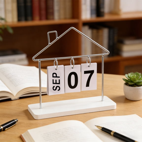 Reusable Calendar Tabletop Decoration, Metal Desk Calendar Ornament for Home & Office, Practical and Stylish Date Tracker with Elegant Design