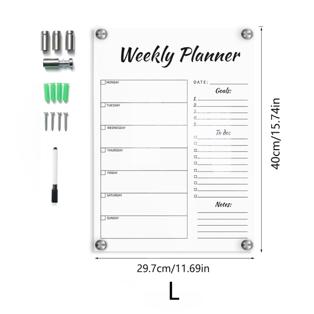 Reusable Calendar Whiteboard Weekly Planner Acrylic Dry Erase Calendar
