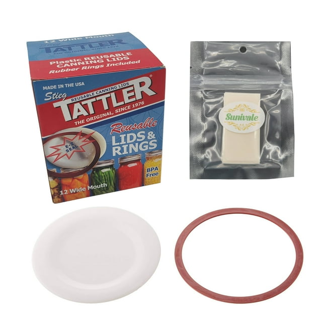 Reusable Canning Lids Bundle Includes 12 Wide Mouth Tattler Lids and Rings and 12 Dissolvable