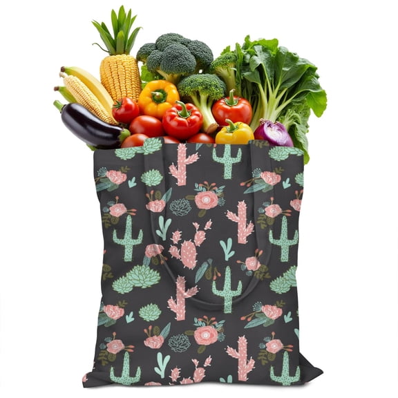 Reusable Canvas Tote Bag – Boho Desert Cactus & Succulent Design – Southwestern Watercolor Botanical Print – Aesthetic Kawaii Eco Tote Bag – Minimalist Vintage Cotton Bag for Women