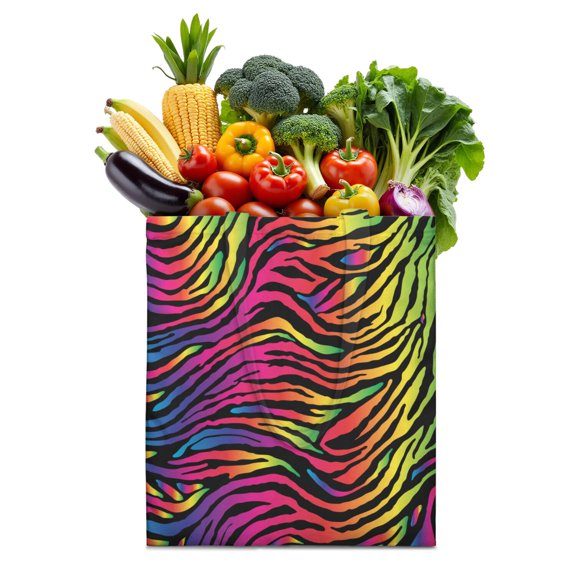 Reusable Canvas Tote Bag – Colorful Rainbow Zebra Print – Modern Aesthetic Zebra Pattern Shopper Bag – Eco-Friendly Cotton Tote for Women, Students, Fashionistas
