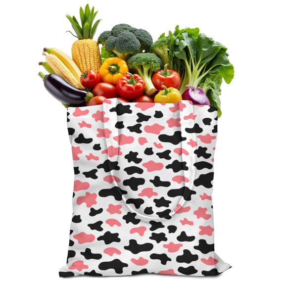 Reusable Canvas Tote Bag – Cute Cow Print & Highland Cow Watercolor Design – Farmhouse Style Eco-Friendly Cotton Bag for Women, Country Lovers & Everyday Use