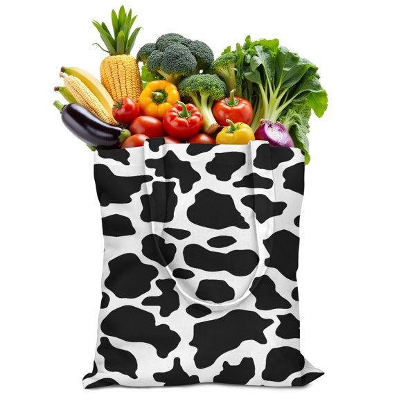 Reusable Canvas Tote Bag – Cute Cow Print & Highland Cow Watercolor Design – Farmhouse Style Eco-Friendly Cotton Bag for Women, Country Lovers & Everyday Use