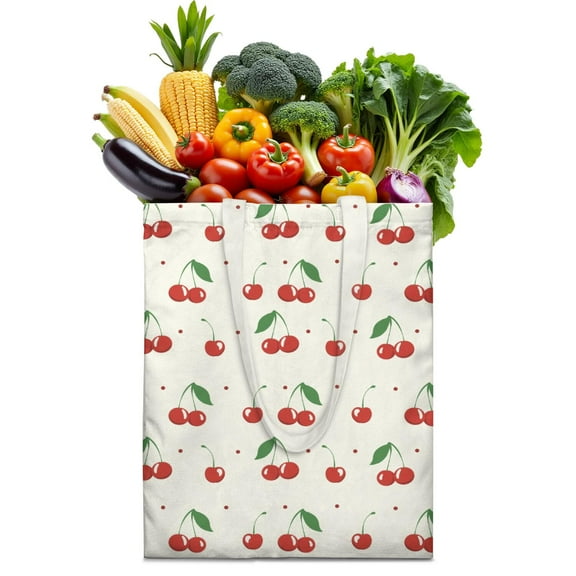 Reusable Canvas Tote Bag – Cute Pink Cherry Print – Eco-Friendly Grocery & Beach Bag for Women and Girls – Aesthetic Fruit-Inspired Cotton Tote for Cherry Lovers