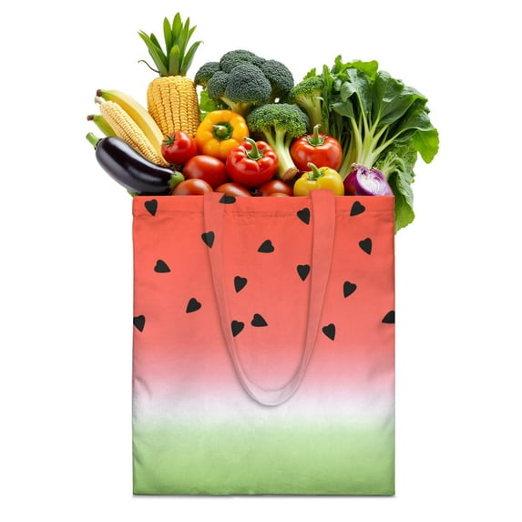 Reusable Canvas Tote Bag – Cute Tropical Watermelon Print – Eco-Friendly Summer Beach Bag for Women, Shoppers, and Fruit Lovers – Heavy-Duty, Washable, Aesthetic Grocery Tote