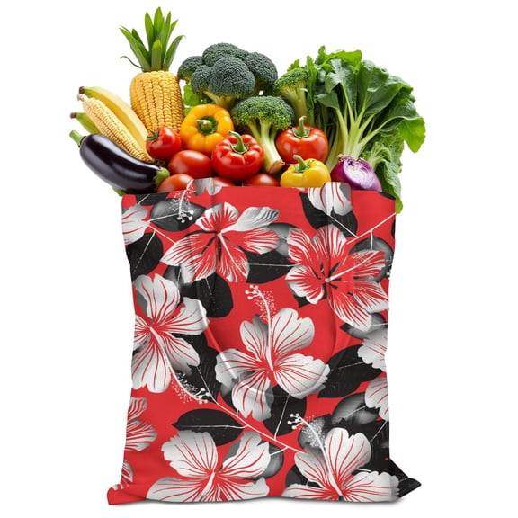 Reusable Canvas Tote Bag – Hawaiian Tropical Palm Leaf & Floral Print – Aloha Beach Vacation Eco Cotton Bag – Vibrant Summer Botanical Tote for Women & Everyday Use