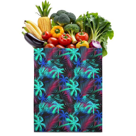 Reusable Canvas Tote Bag – Tropical Palm Tree Sunset Print – Vibrant Neon Aesthetic Beach Bag – Hawaiian Ocean Sunset Eco Tote – Boho Minimalist Summer Bag for Women