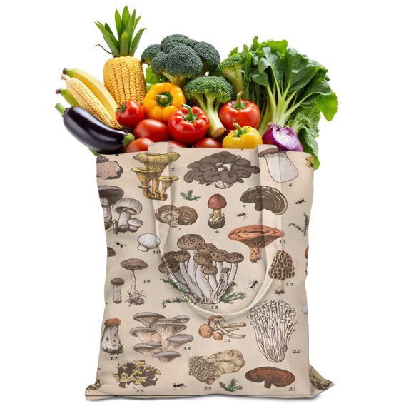 Reusable Canvas Tote Bag – Whimsical Mushroom & Cottagecore Forest Design – Boho Botanical Fungi Aesthetic Bag – Psychedelic Witchy Dark Academia Tote – Eco-Friendly Cotton Shopping Bag