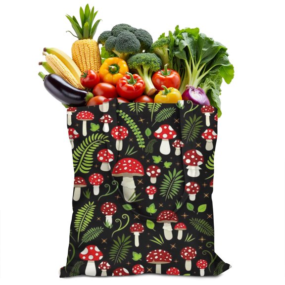 Reusable Canvas Tote Bag – Whimsical Mushroom & Cottagecore Forest Design – Boho Botanical Fungi Aesthetic Bag – Psychedelic Witchy Dark Academia Tote – Eco-Friendly Cotton Shopping Bag
