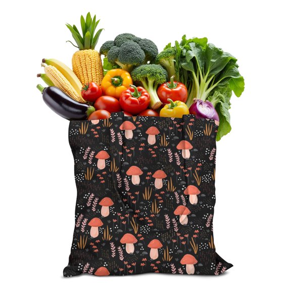Reusable Canvas Tote Bag – Whimsical Mushroom & Cottagecore Forest Design – Boho Botanical Fungi Aesthetic Bag – Psychedelic Witchy Dark Academia Tote – Eco-Friendly Cotton Shopping Bag