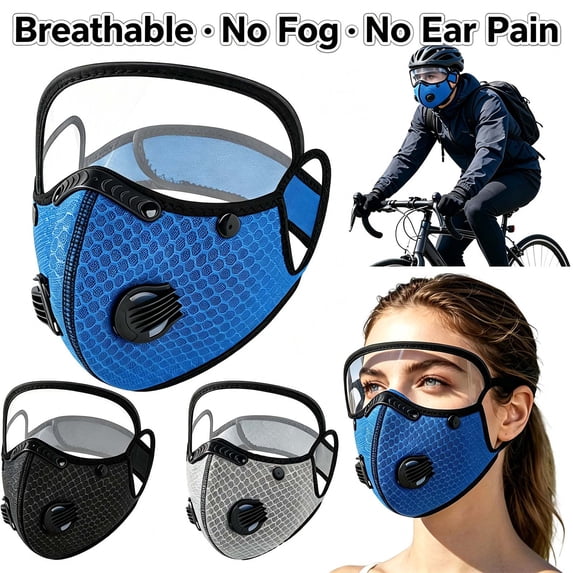 Reusable Carbon Filter Dust Mask, Breathable Face Mask with Eye Shield _ Black