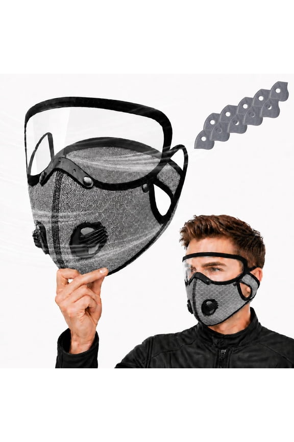 Reusable Carbon Filter Dust Mask-Windproof Motorcycle Mask & Goggles,Anti-UV,5-Layer Filter,Adjustable