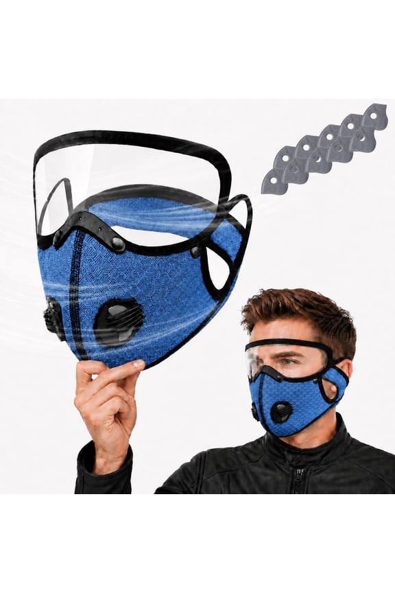 Reusable Carbon Filter Dust Mask-Windproof Motorcycle Mask & Goggles,Anti-UV,5-Layer Filter,Adjustable