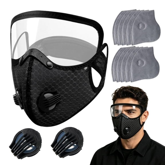 Reusable Carbon Filter Dust Mask with Adjustable Goggles - 5-Layer Face Mask with 10 Filters for Woodworking