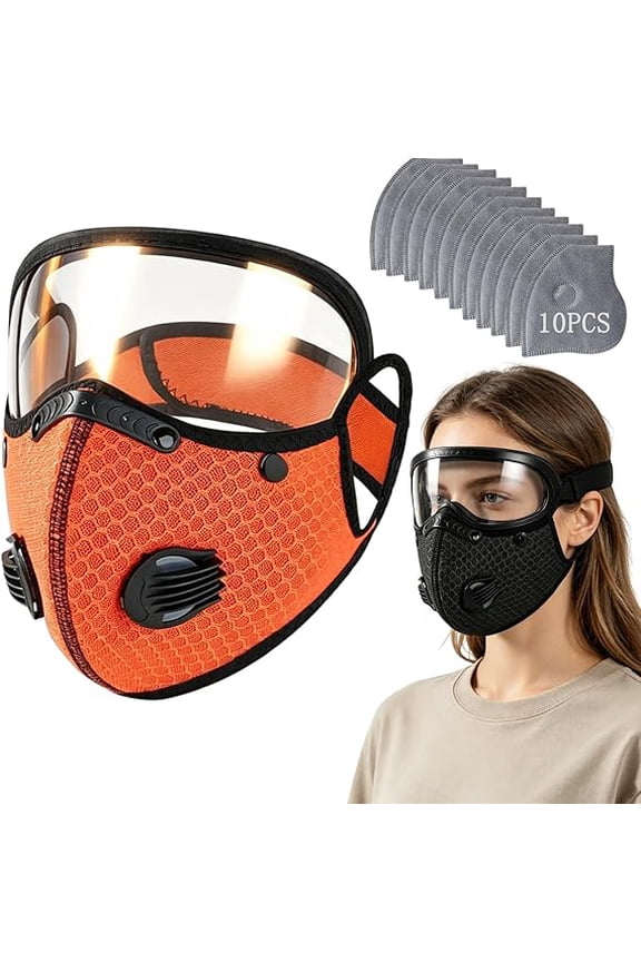 Reusable Carbon Filter Dust Mask with Adjustable Goggles, Anti-UV-5-Layer Filte with 10 Filters, Built for Woodworking
