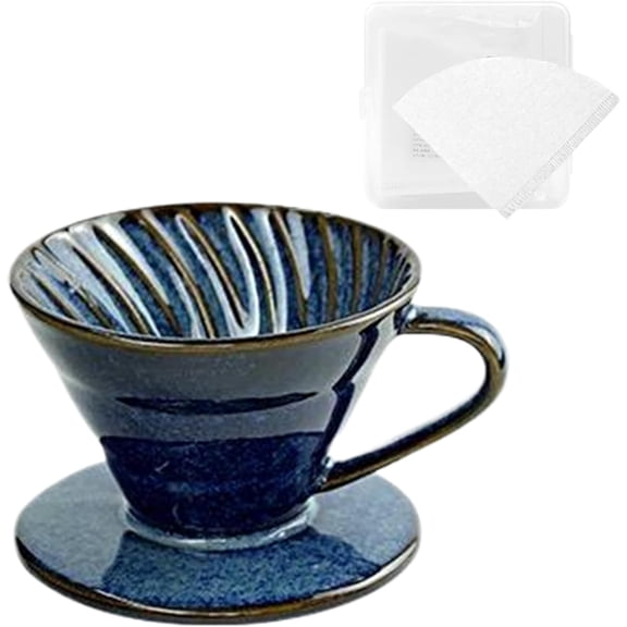 Reusable Ceramic Pour Over Coffee Dripper Porcelain Drip Coffee Maker with Hole Flat Bottom Ceramic Pour Over Maker for Office,Home,Travel,Camping (Blue)