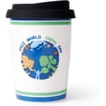 thumbnail image 1 of Reusable Ceramic Travel Coffee Cup – 8oz Double-wall New Bone China Coffee Mug with silicon lid (World earth day), 1 of 4