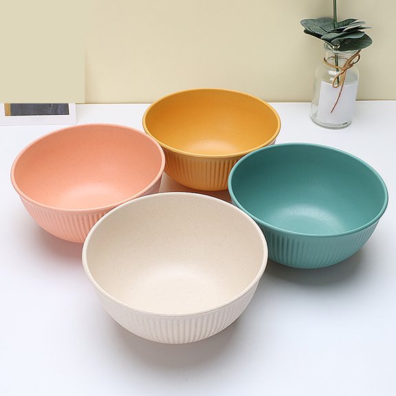 Reusable Cereal Bowls Set of 4, Whea-t Straw Bowls Set,Microwave And Dishwasher Safe ,Reusable Lightweight Bowl For Rice Noodle Soup Snack Fruit