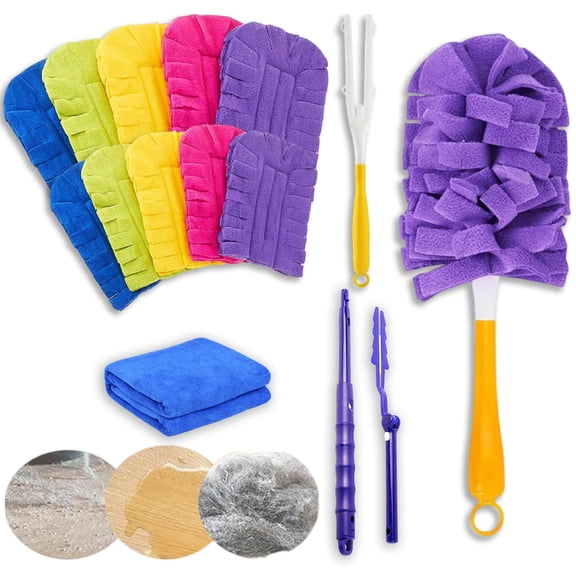 Reusable Chenille Duster Replacement Heads, 360° Electrostatic Duster with Extension Rod for Cleaning Ceiling, Fan Hardwoods Window Kitchen Floor