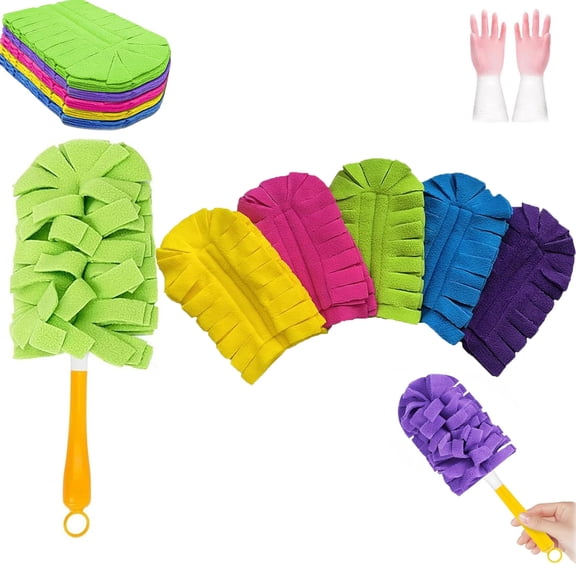 Reusable Chenille Microfiber Dust Duster, Fleece Reusable Duster Refills for Home Cleaning Quick Dust Removal Lightweight Extendable Handle for Furniture Electronics Blinds