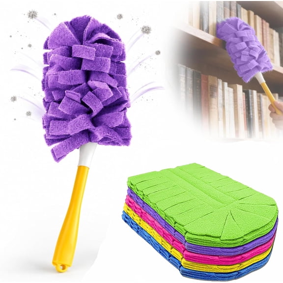 Reusable Chenille Microfiber Dust Duster with Removable and Washable Cloth Covers, 360° Electrostatic Cleaning, Multi-Surface Dusting for Home & Office (10 Mops)