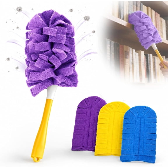 Reusable Chenille Microfiber Dust Duster with Removable and Washable Cloth Covers, 360° Electrostatic Cleaning, Multi-Surface Dusting for Home & Office (3 Mops)