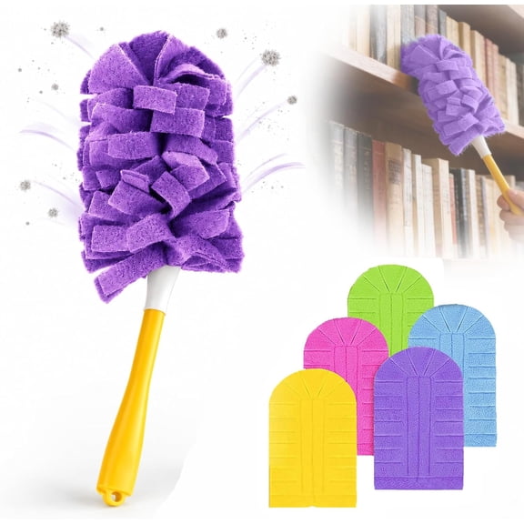 Reusable Chenille Microfiber Dust Duster with Removable and Washable Cloth Covers, 360° Electrostatic Cleaning, Multi-Surface Dusting for Home & Office (5 Mops)