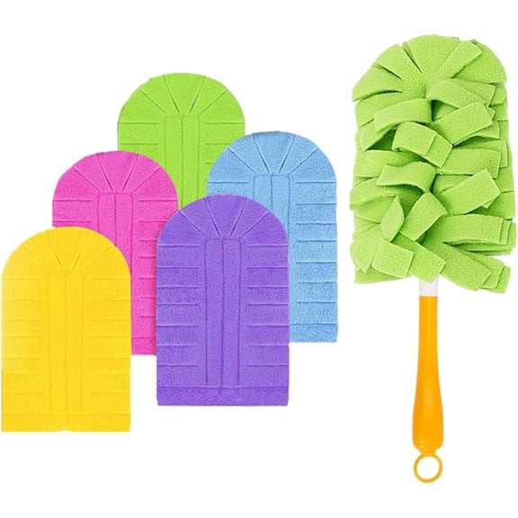 Reusable Chenille Microfiber Dust Duster with Removable Washable Cloth Covers, 360°Electrostatic Duster Refills, Multi-Surface Dusting Mop for Efficient Home Cleaning (1 Handle+5Refils)